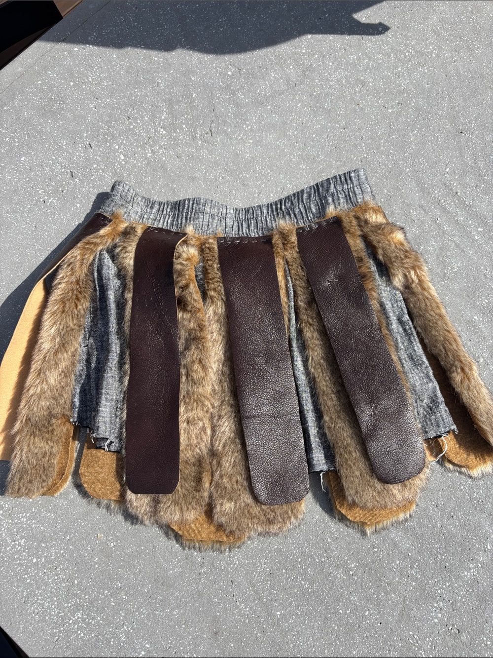 Homemade Faux Fur & Leather Panel Mini Skirt - Brown/Gray for costume